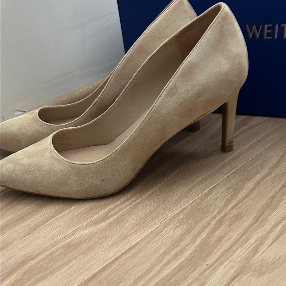 Stuart Weitzman Nude Dancer 75 Suede Heels - Picture 2 of 8